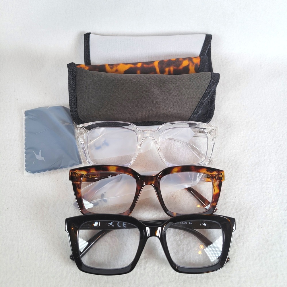 Hummingbird Women Reading Glasses Reader Santa Fe Blue Light +3.00 Black